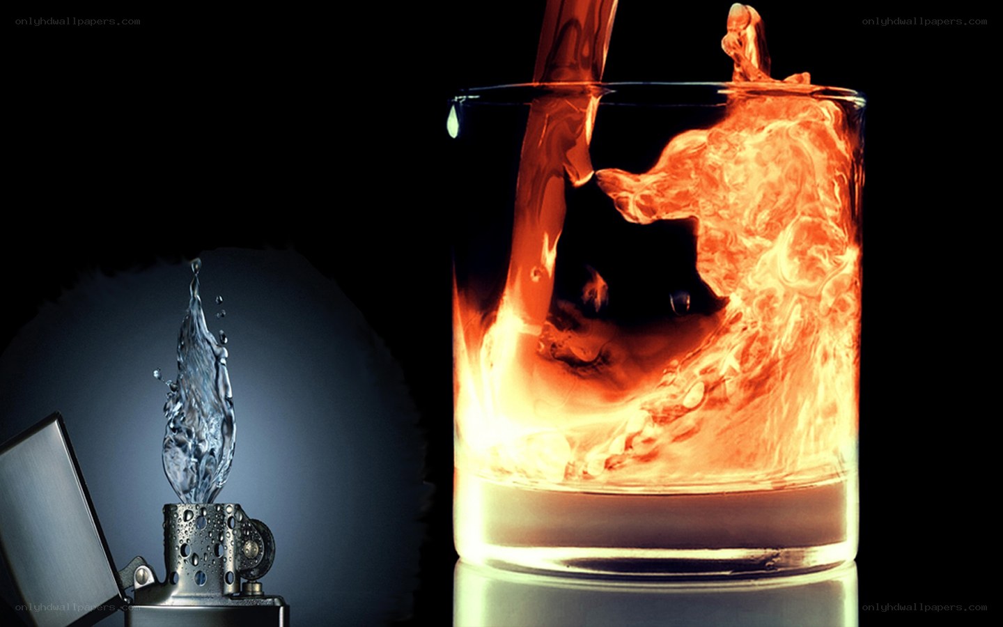 fire and water in glass
