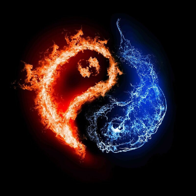 Fire and water yin-yang symbol