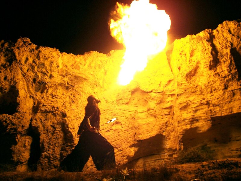 Fire breather at night
