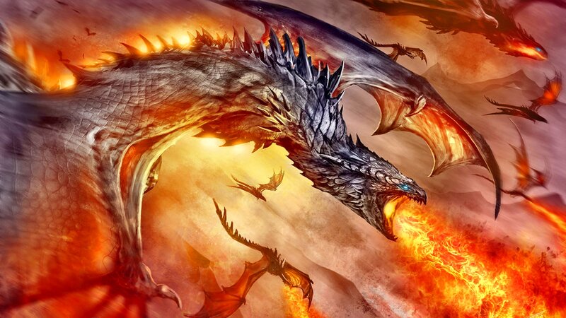Fire-breathing Dragon — Orange, Dramatic, Digital Art, Flames