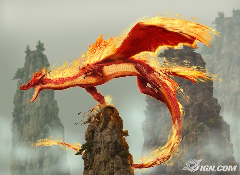 Fire-breathing Dragon — Red, Dramatic, Digital Art, Cliffs