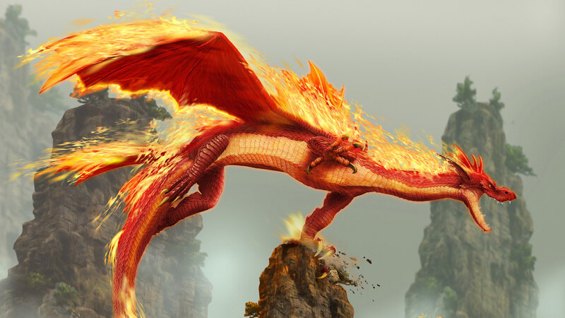 Fire-breathing Red Dragon — Dramatic, Digital Art