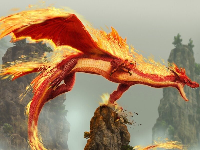 Fire-breathing Red Dragon — Dramatic