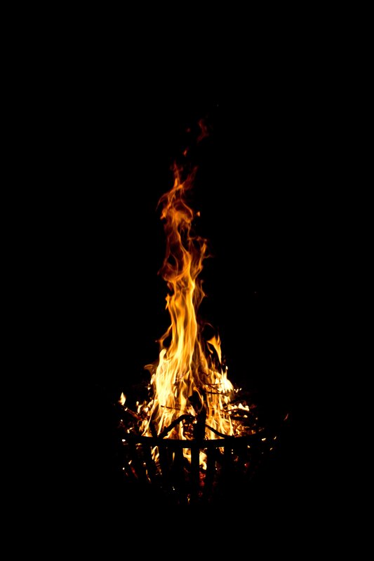 Fire Burning at Night — Black, Dramatic