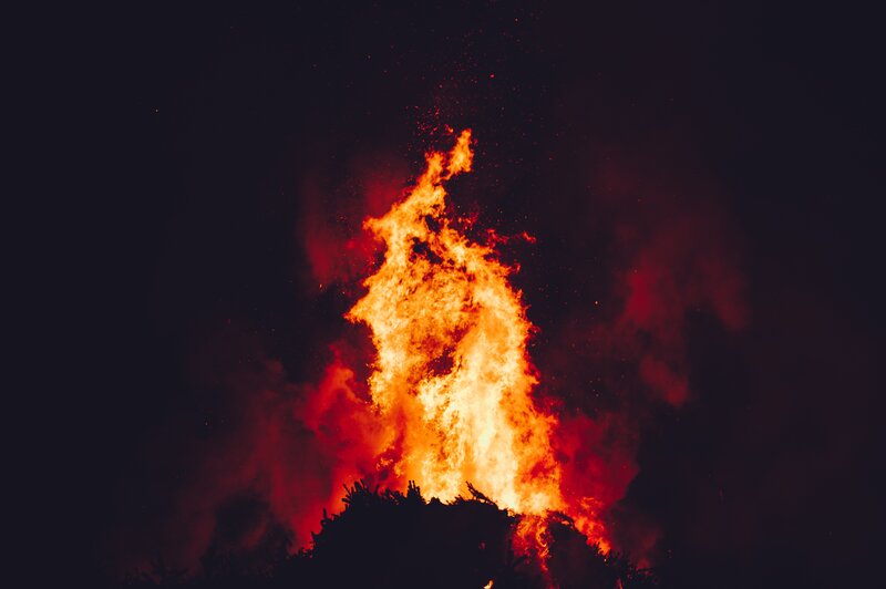 Fire Burning at Night — Black