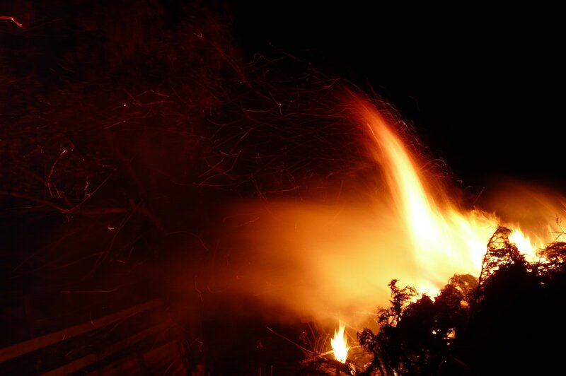 Fire Burning at Night — Orange, Dramatic