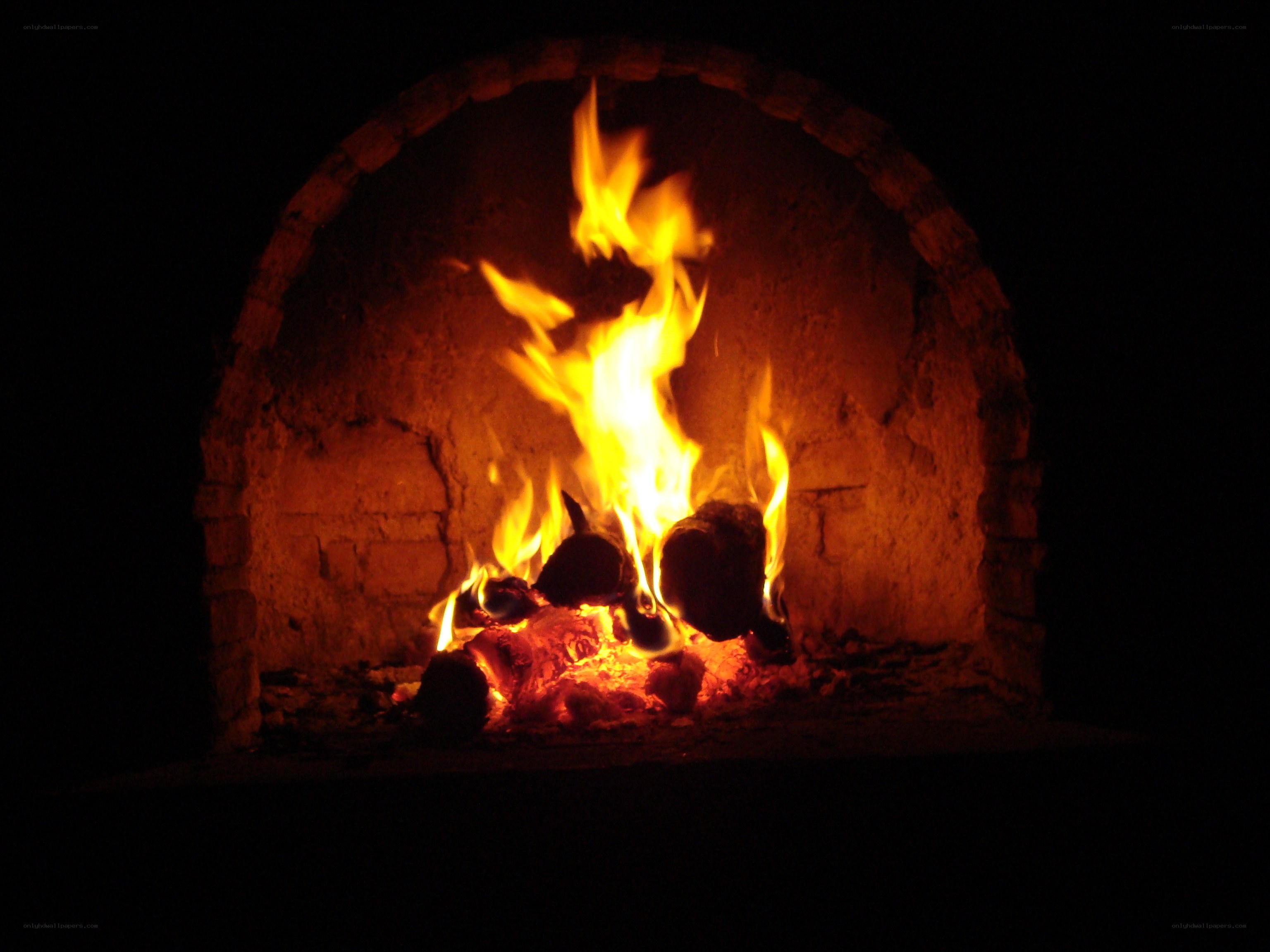 fire burning in a brick oven