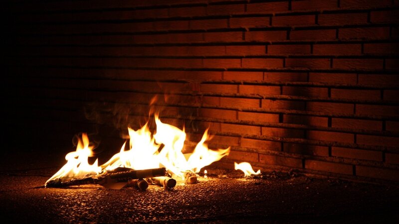 Fire burning in a corner