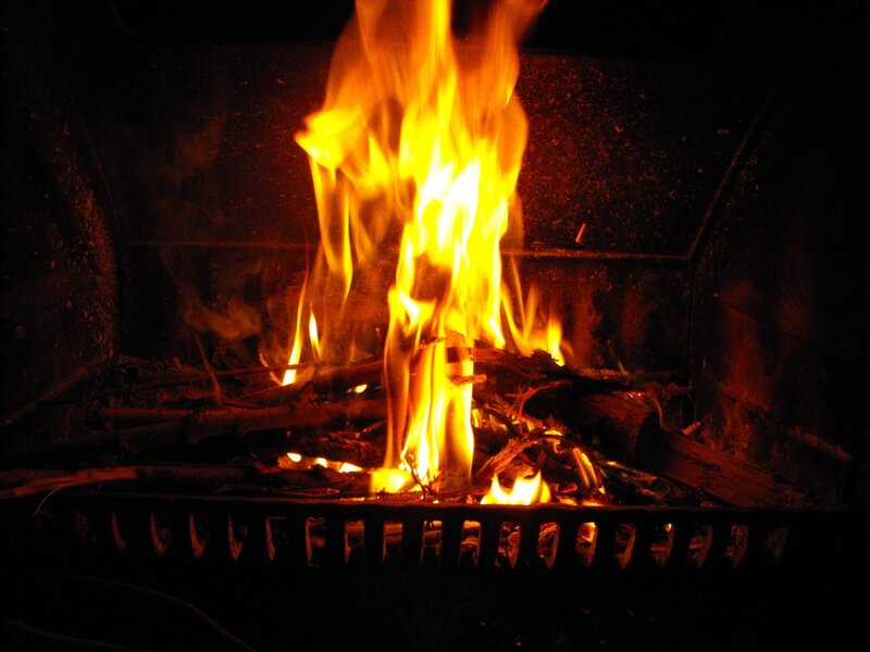 fire burning in a fireplace