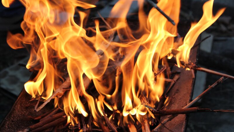 Fire Burning in a Grill