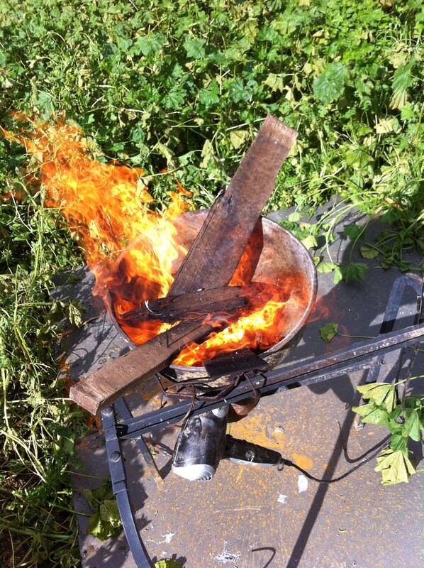 Fire burning in a metal container