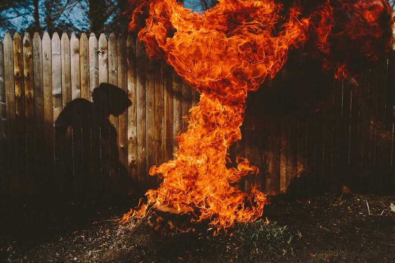 Fire Burning in Backyard — Orange