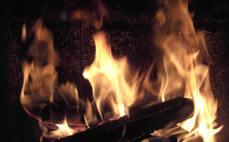 Fire Burning in Fireplace — Orange