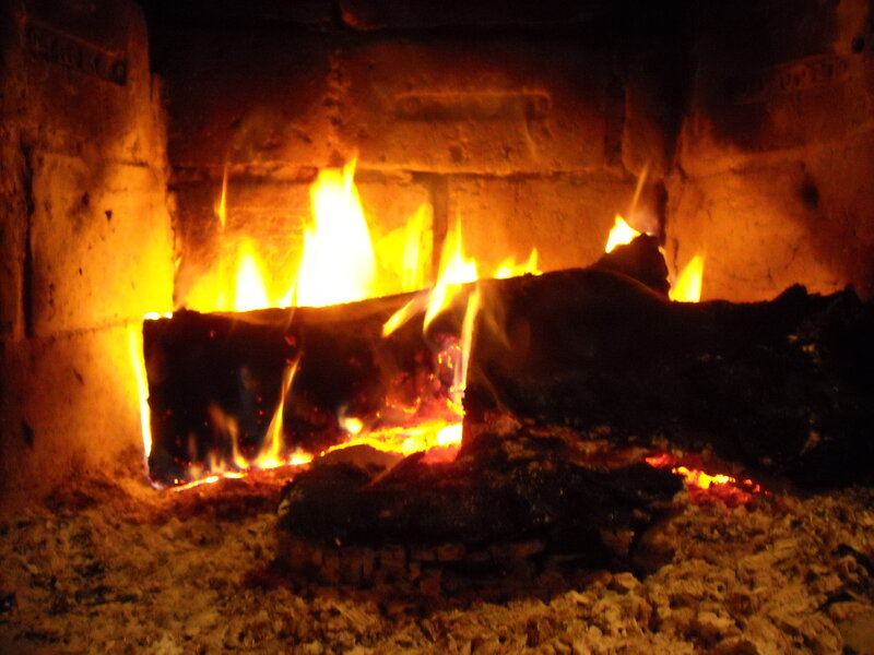 Fire Burning in Fireplace — Orange, Warm, Night, Photograph