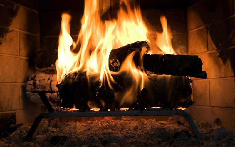 Fire Burning in Fireplace — Orange, Warm, Night
