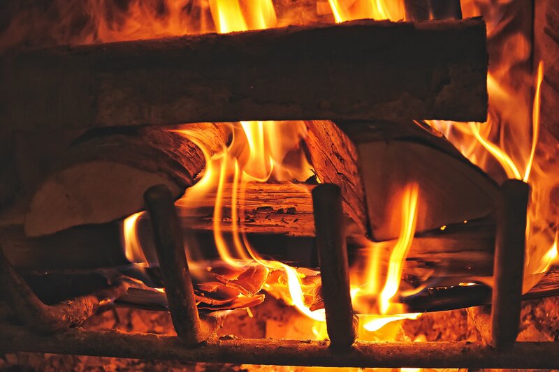 Fire Burning in Fireplace — Orange, Warm, Photograph