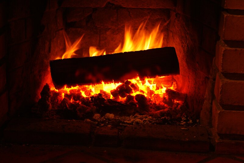 Fire Burning in Fireplace — Red