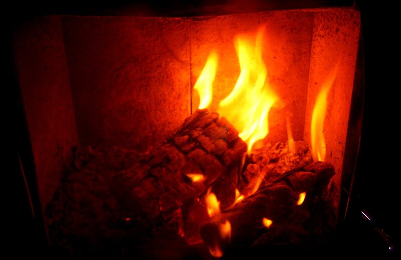 Fire Burning in Fireplace — Red, Warm