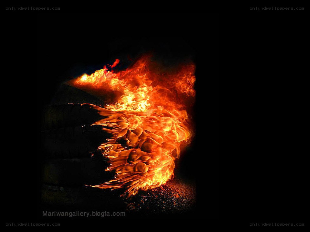 Fire burning on a tire