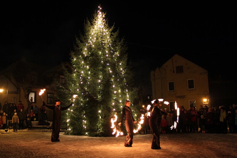 Fire Dancers at Night — Black, Festive, Photograph