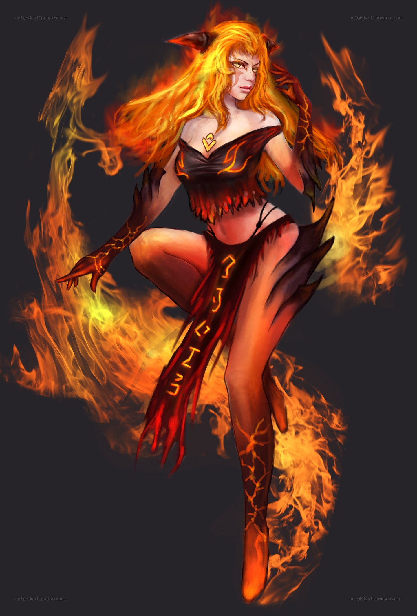 fire demon woman art