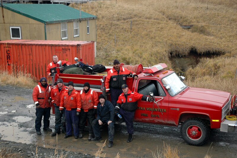 Fire department team with truck