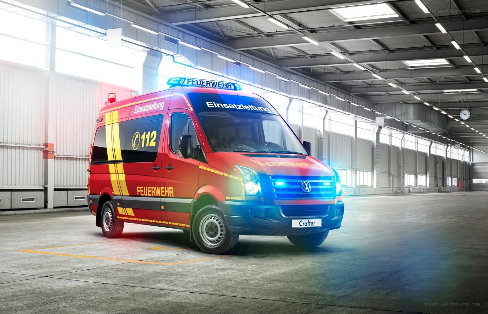 Fire department van in garage