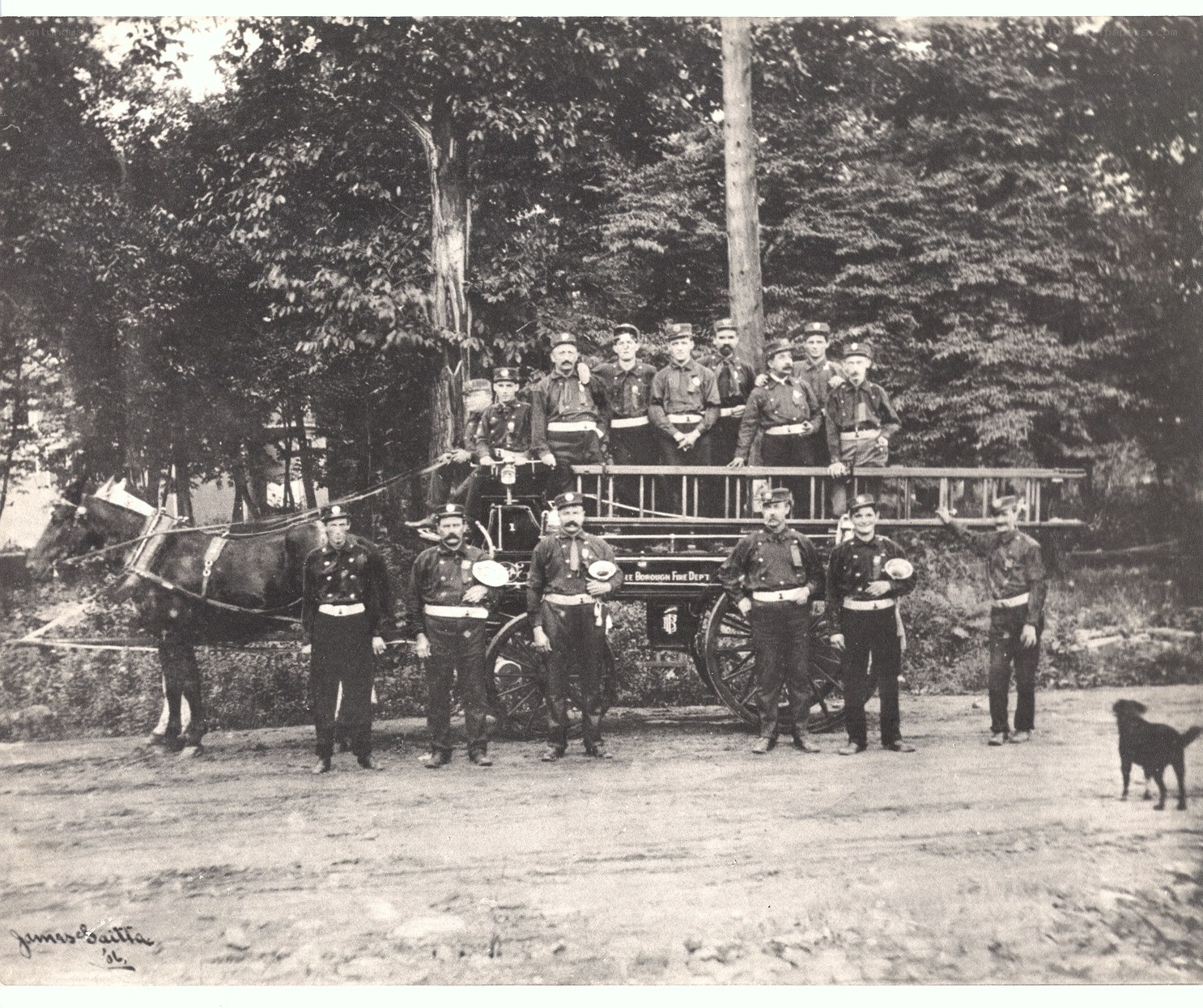 Fire department with horse-drawn engine