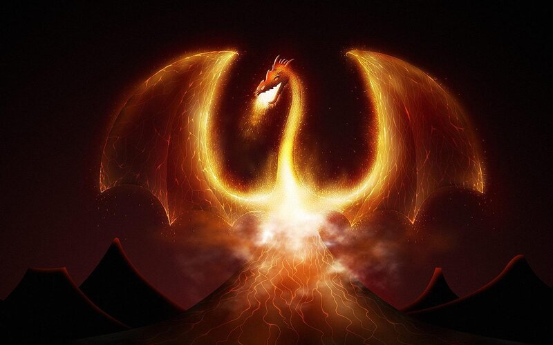 Fire Dragon Emerging — Orange, Dramatic