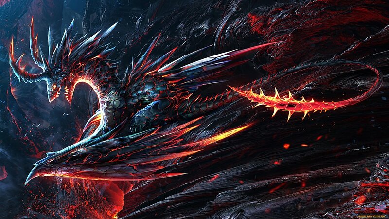 Fire Dragon in Cave — Black