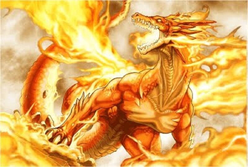 Fire Dragon in Flames — Orange, Dramatic, Digital Art