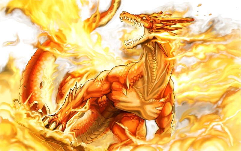 Fire Dragon in Flames — Orange, Dramatic