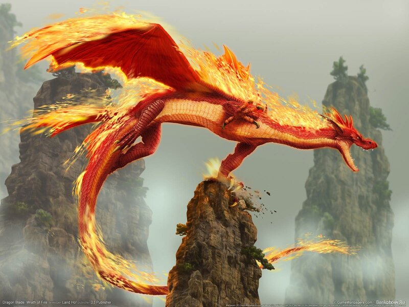 Fire Dragon in Flight — Red, Dramatic, Digital Art
