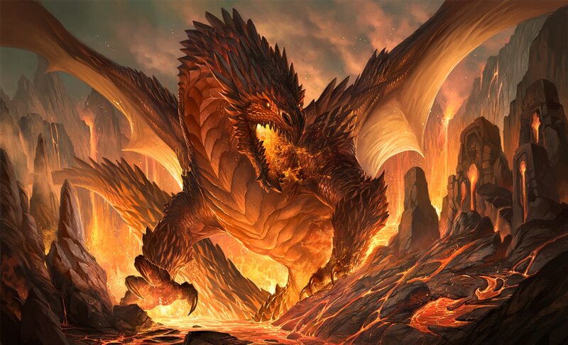 Fire Dragon in Lava — Orange, Dramatic