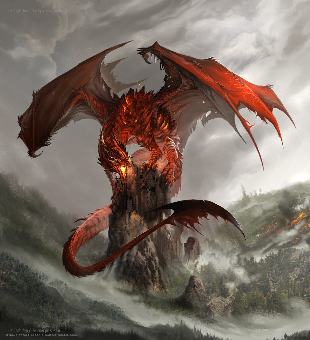 Fire dragon on a mountain