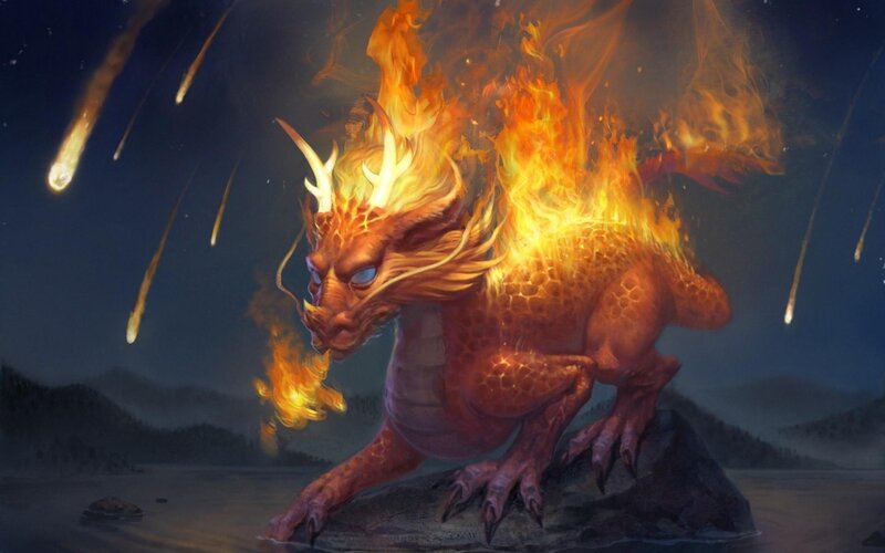 Fire dragon on a rock