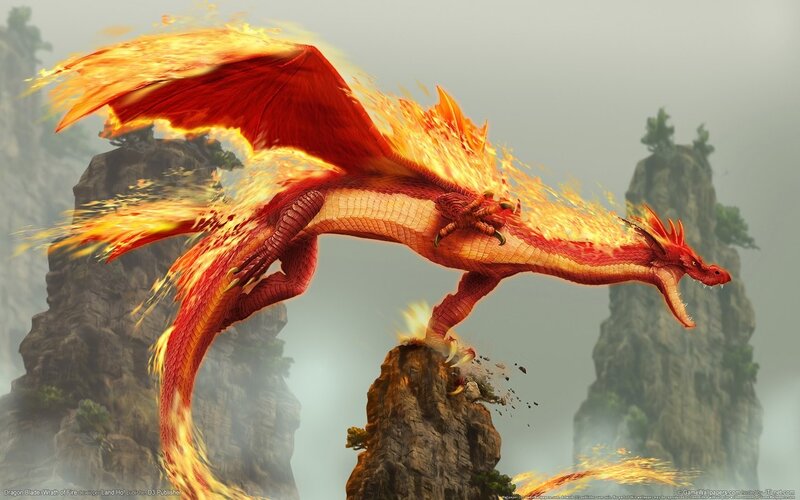 Fire Dragon on Cliff