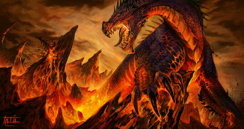 Fire Dragon on Volcano