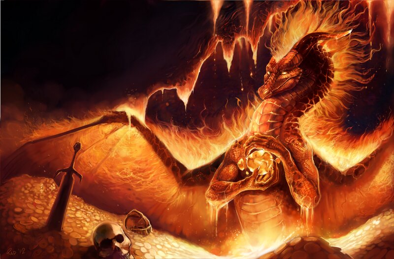 Fire Dragon with Treasure — Orange