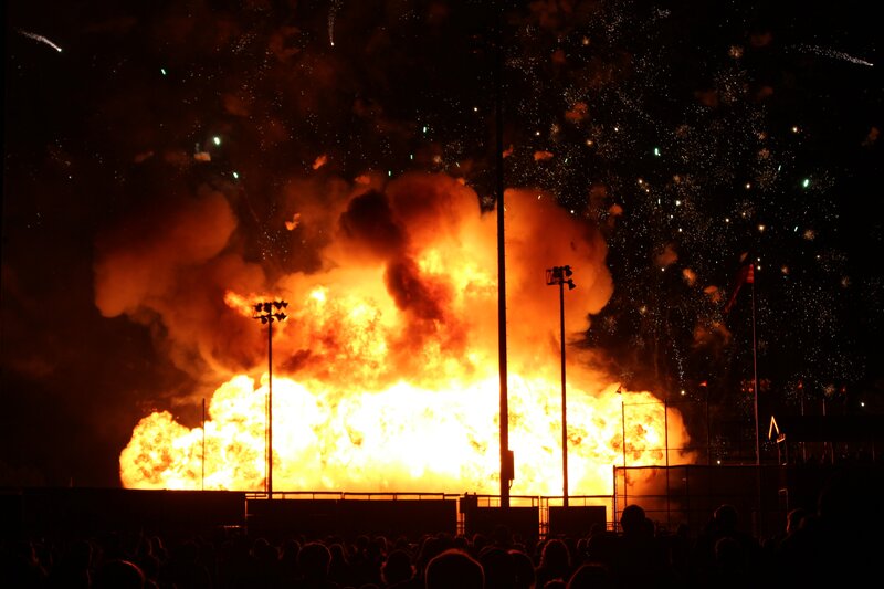 Fire Explosion at Night — Orange, Dramatic
