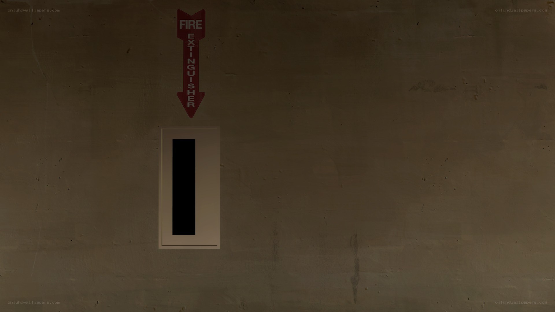 Fire extinguisher sign on wall