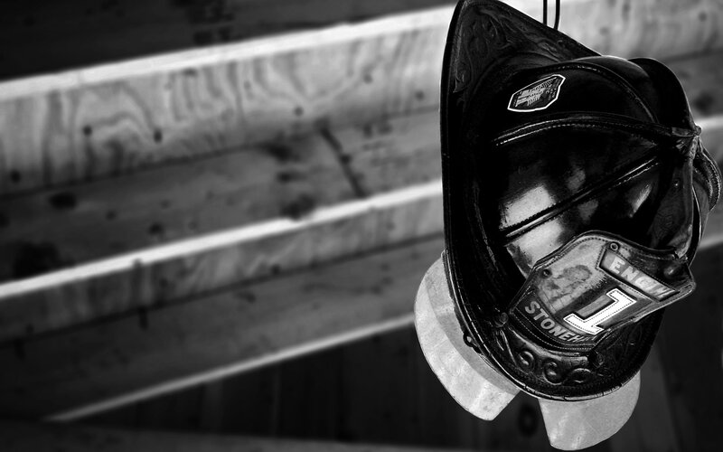 Fire helmet on display