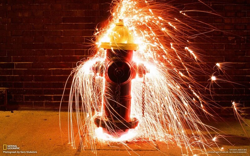Fire Hydrant with Sparks — Red