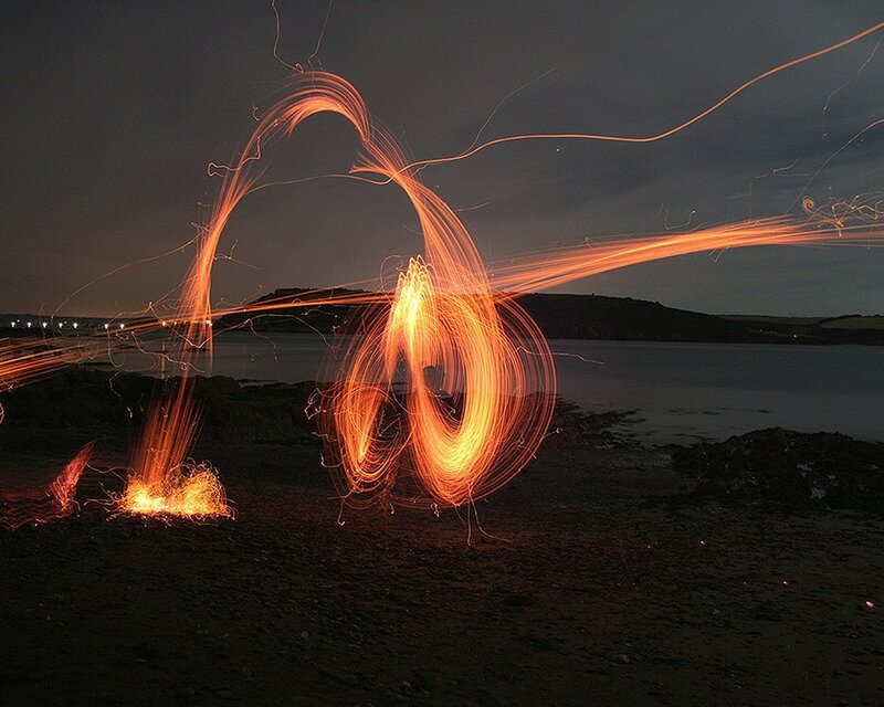 Fire light painting on beach