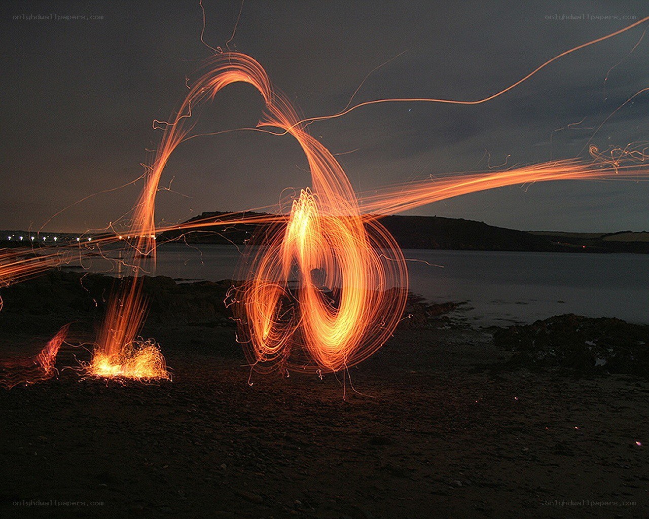 Fire light painting on beach