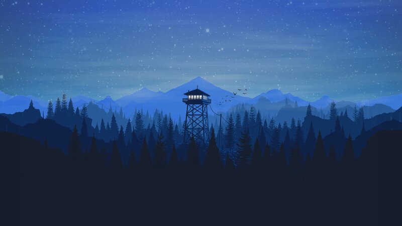 Fire Lookout Tower — Blue, Serene, Night
