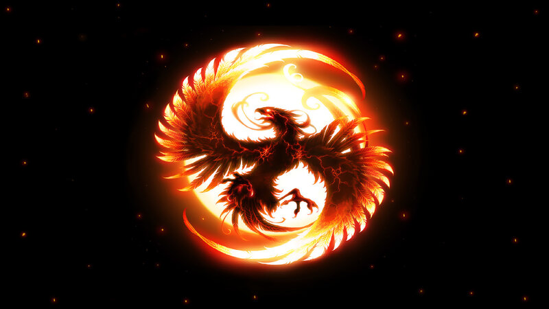 Fire Phoenix Bird — Orange, Dramatic, Night, Digital Art, Stars