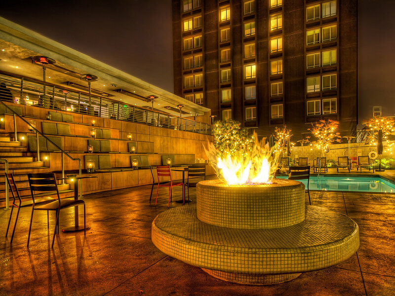 Fire pit at rooftop lounge