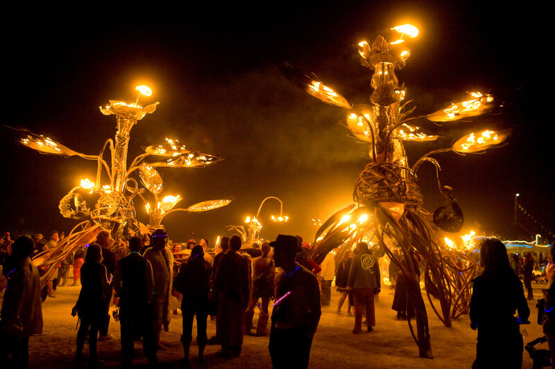 Fire sculptures at night festival