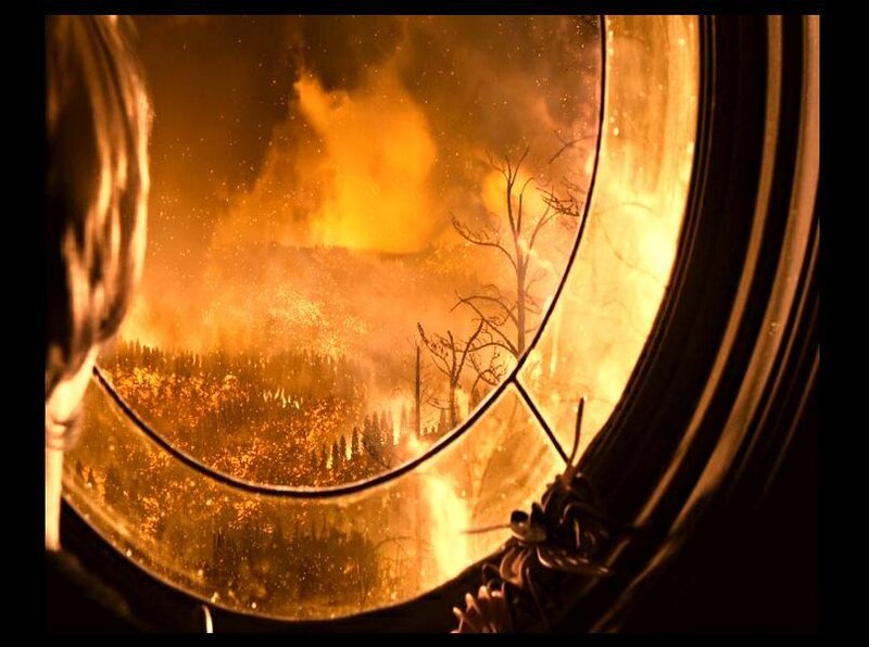 Fire seen from a window